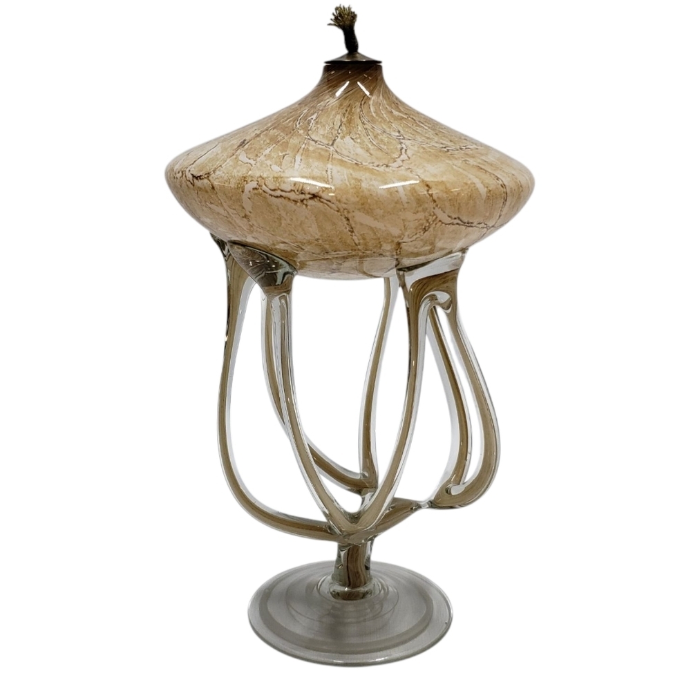 Artistic Glass Oil Lamp Tan Brown White Abstract Artwork Lantern